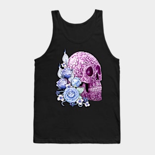 Purple Floral Sugar Skull Day Of The Dead Blue Flowers Tank Top